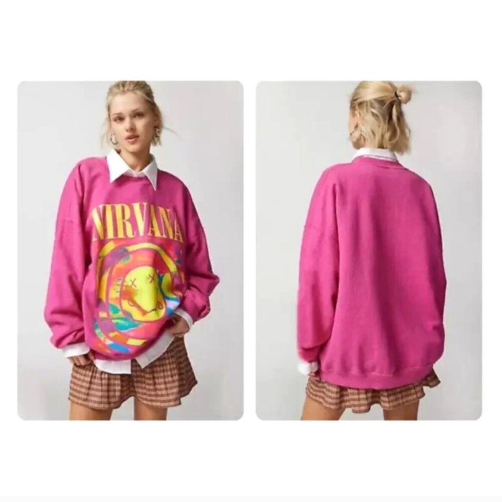 🆕 Urban Outfitters Nirvana Smile Overdyed Crewneck Sweashirt, S/M